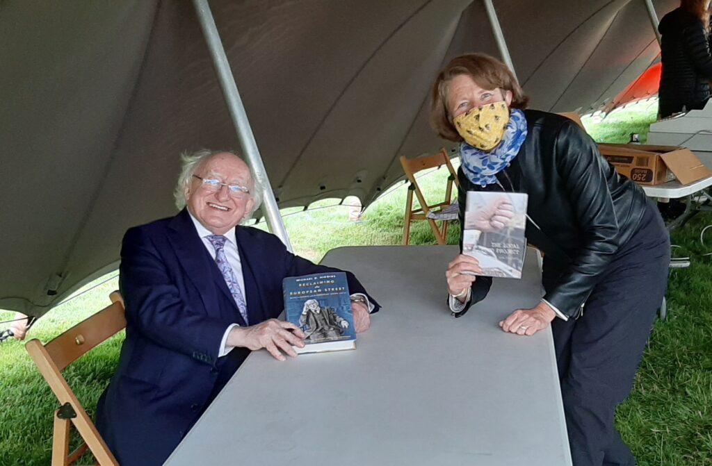President Michael D. Higgins and Lisa Fingleton at the Borris Festival of Witing and Ideas 2021. 