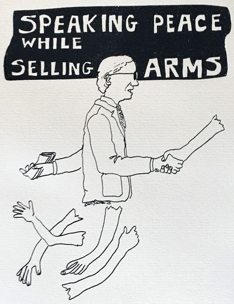 peaking-Peace-While-Selling-Arms-Screenprint-lisa-Fingleton-2023